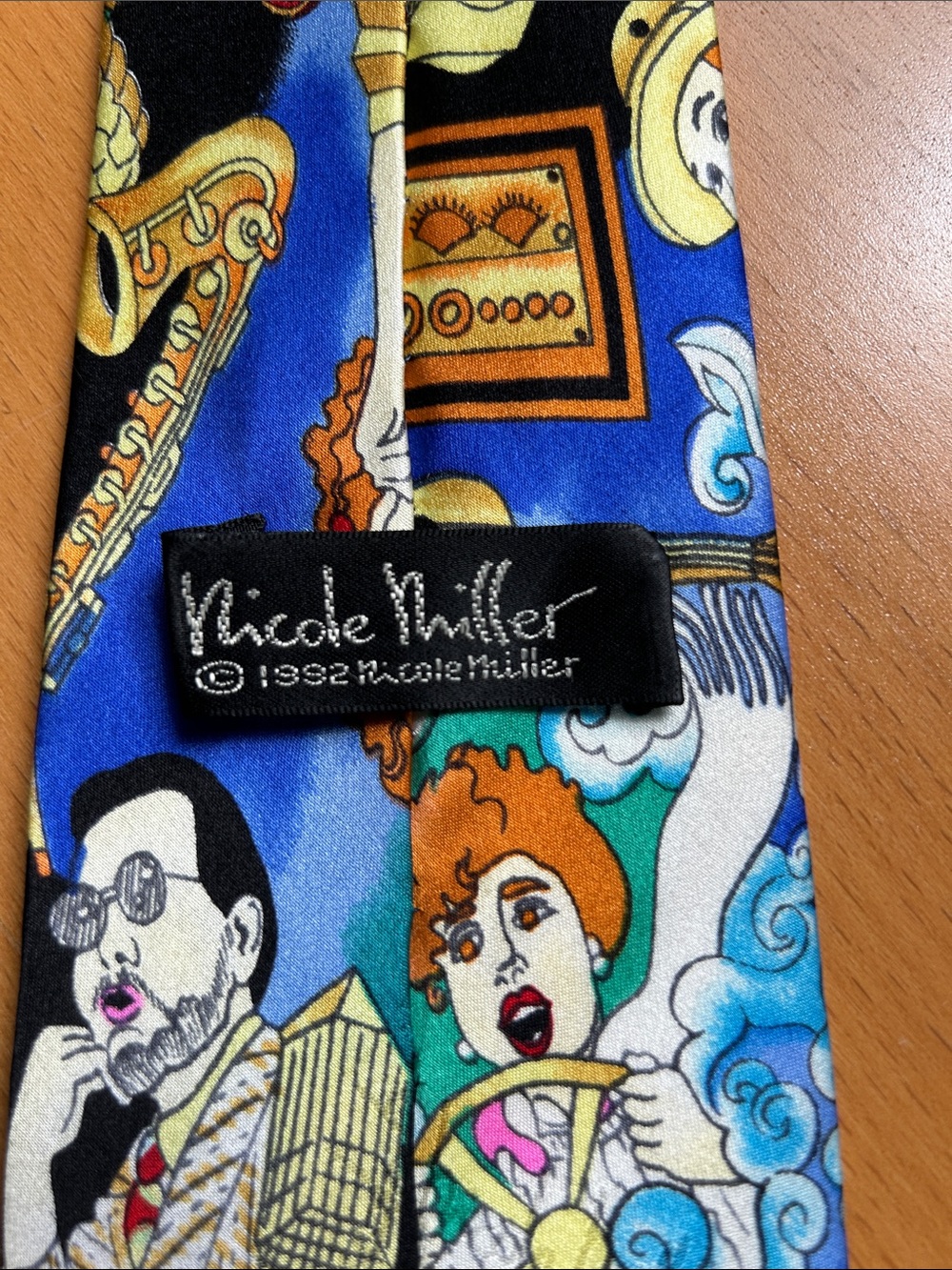 Nicole Miller Multicolor Dragon Print Tie with Blue, Green and Black Accents - Picture 2 of 3